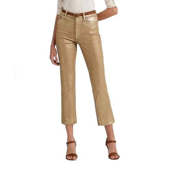 Ralph Lauren Metallic High-Rise Stretch Straight Ankle Jean - Picture 4 of 14